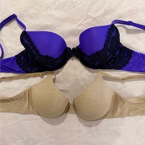 Victoria's Secret Purple/Black Lace-Accent Push-Up Bra and Smooth Beige Duo